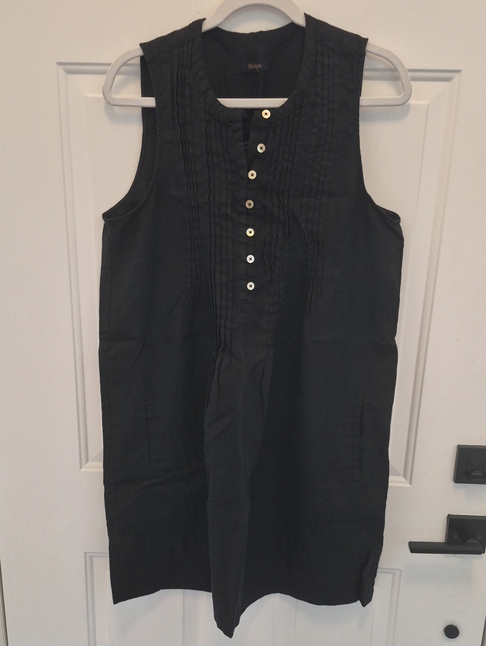 Quince Black Pintuck Button-Front Dress